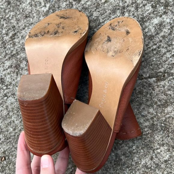 Frye & Co. Donna Peep Toe Heel Sandals Leather Upper Buckle Closure Brown Size 6 - Picture 9 of 11